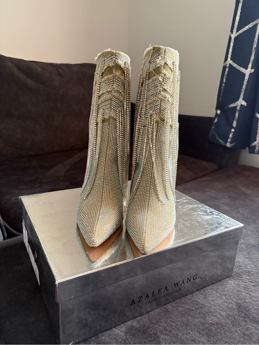 Azalea Wang Crystal Fringe Pointed Toe Heeled Boots